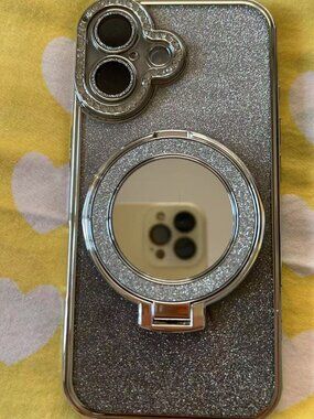 ilver Glitter Rhinestone Case/Mirror Stand